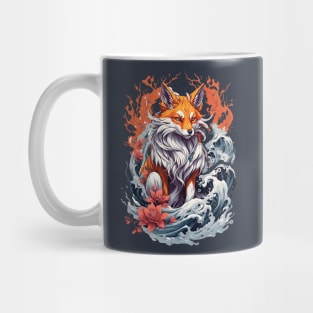 Kitsune fox, Japanese wave Mug